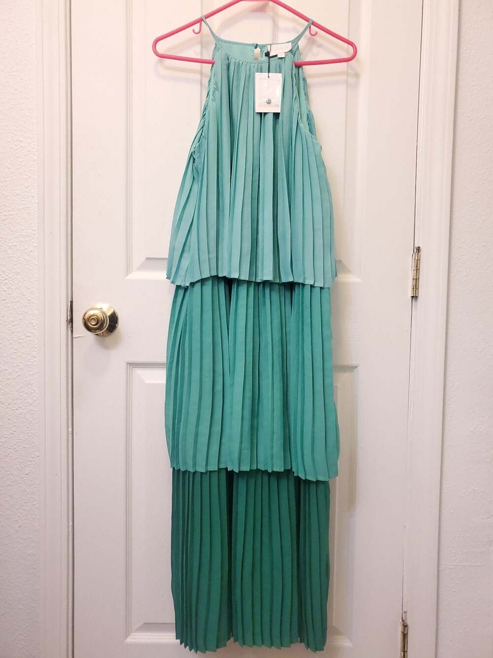 NWT Sugarlips Sealy Pleated Tiered Midi Dress Green Ombre Halter Small